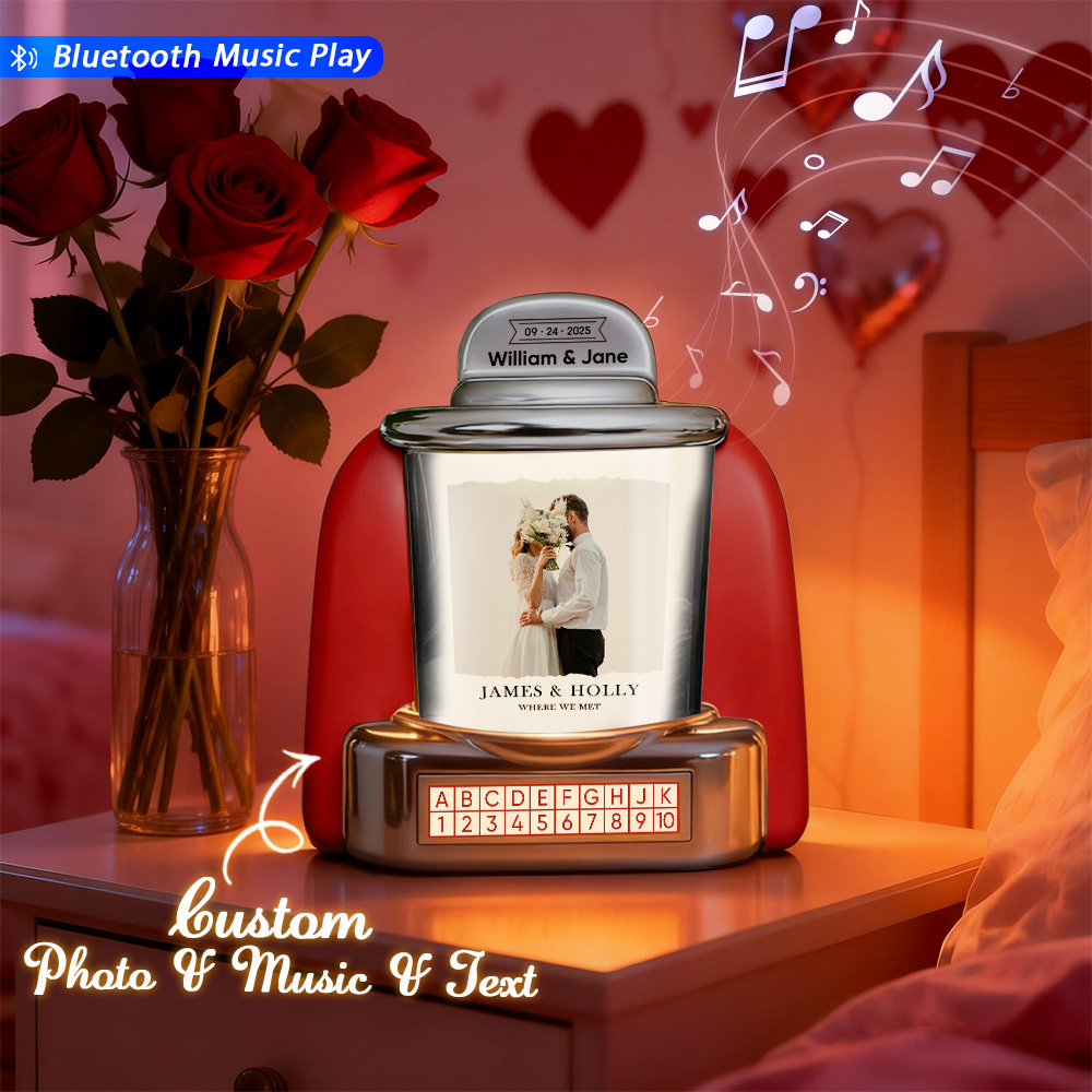 Custom Mini Jukebox Personalized Love Memory Gift – Mini Bluetooth Jukebox with Photo, Text & Special Photo Design - MyPhotoSocksAu