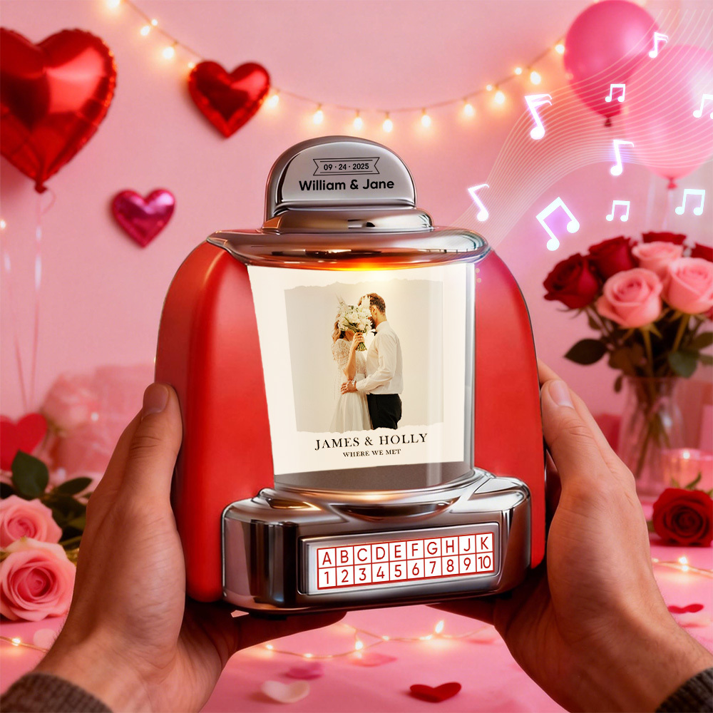 Custom Mini Jukebox Personalized Love Memory Gift – Mini Bluetooth Jukebox with Photo, Text & Special Photo Design - MyPhotoSocksAu