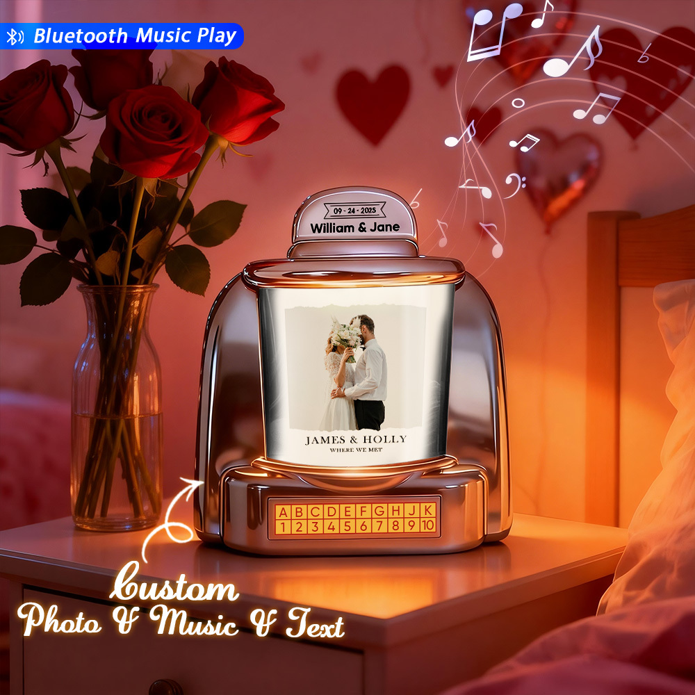 Custom Mini Jukebox Personalized Love Memory Gift – Mini Bluetooth Jukebox with Photo, Text & Special Photo Design - MyPhotoSocksAu