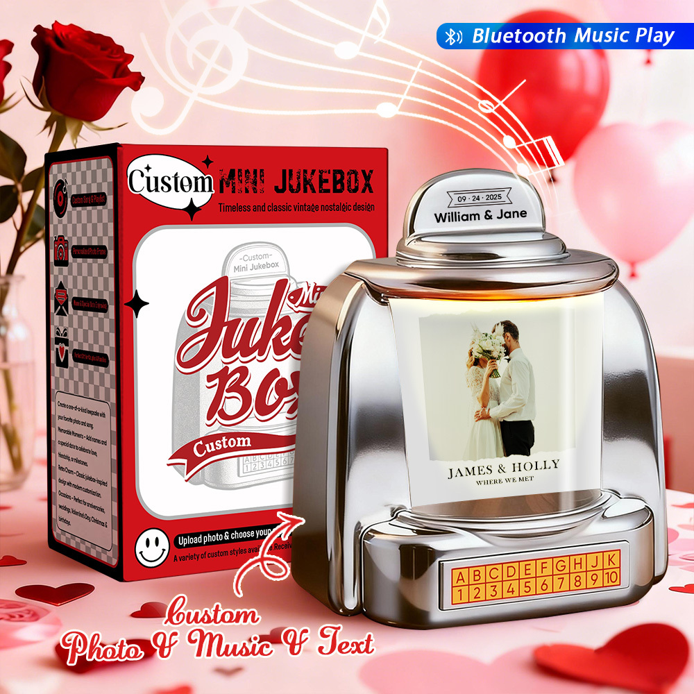Custom Mini Jukebox Personalized Love Memory Gift – Mini Bluetooth Jukebox with Photo, Text & Special Photo Design - MyPhotoSocksAu