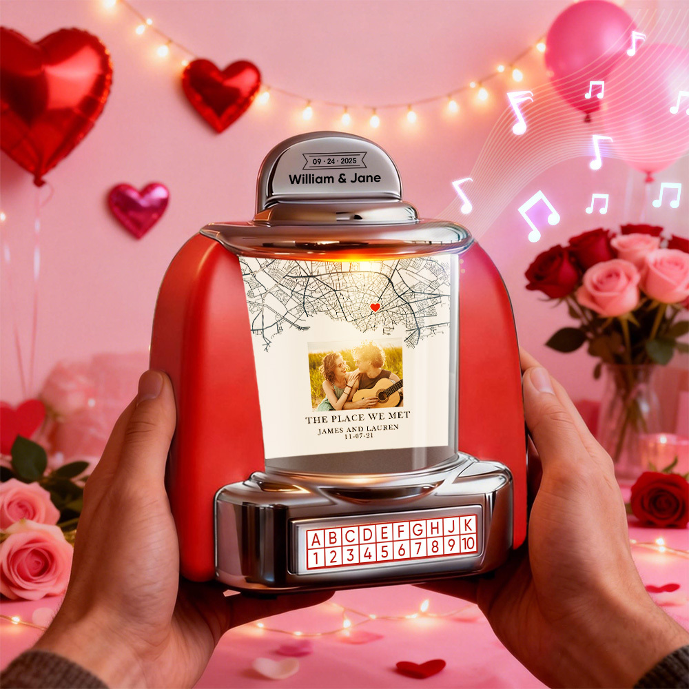 Custom Mini Jukebox Where It All Began Design – Personalized Mini Bluetooth Jukebox with Photo & Text for Couples - MyPhotoSocksAu