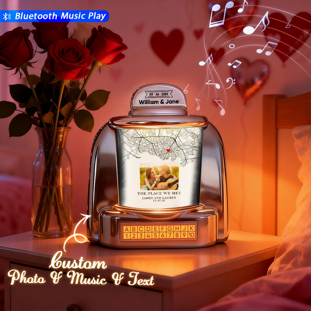 Custom Mini Jukebox Where It All Began Design – Personalized Mini Bluetooth Jukebox with Photo & Text for Couples - MyPhotoSocksAu