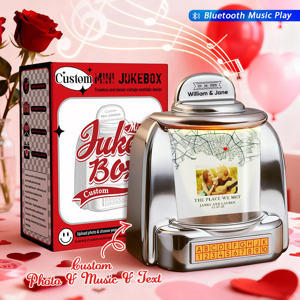 Custom Mini Jukebox Where It All Began Design – Personalized Mini Bluetooth Jukebox with Photo & Text for Couples - MyPhotoSocksAu