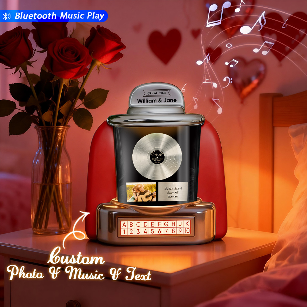 Custom Mini Jukebox with Photo Vintage Personalized Bluetooth Jukebox with Photo, Music & Text Gift for Couples - MyPhotoSocksAu