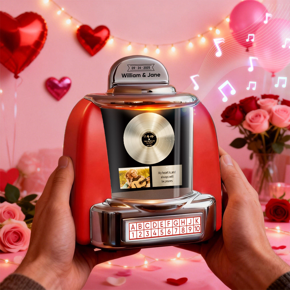 Custom Mini Jukebox with Photo Vintage Personalized Bluetooth Jukebox with Photo, Music & Text Gift for Couples - MyPhotoSocksAu