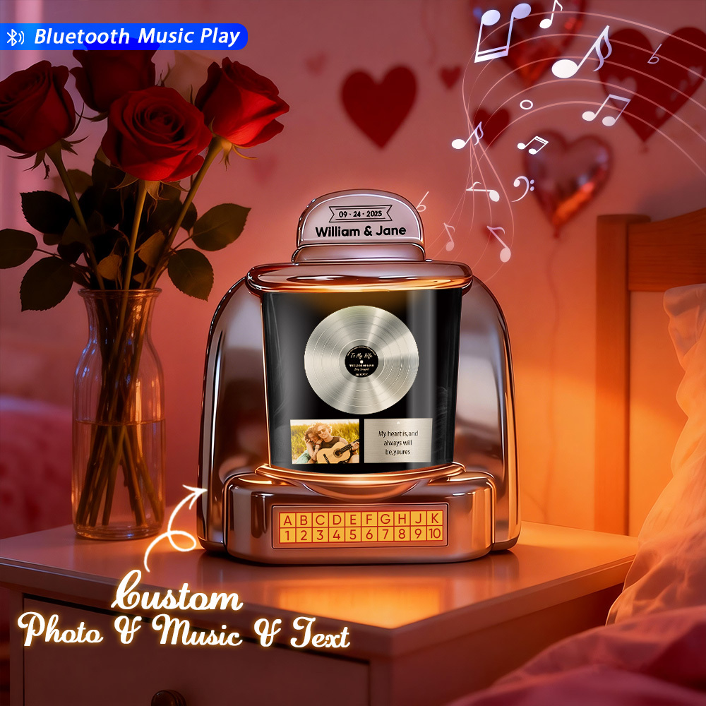 Custom Mini Jukebox with Photo Vintage Personalized Bluetooth Jukebox with Photo, Music & Text Gift for Couples - MyPhotoSocksAu