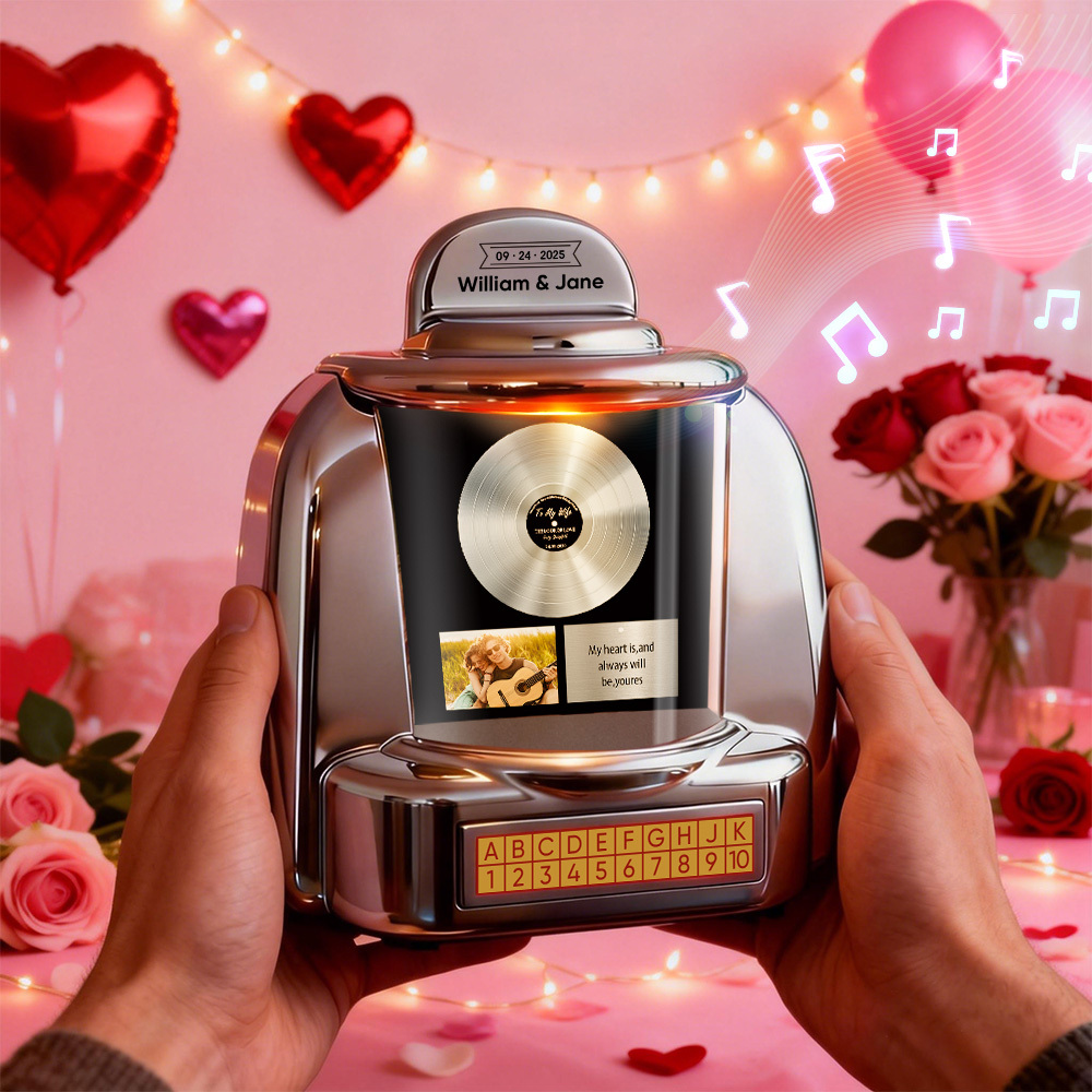 Custom Mini Jukebox with Photo Vintage Personalized Bluetooth Jukebox with Photo, Music & Text Gift for Couples - MyPhotoSocksAu