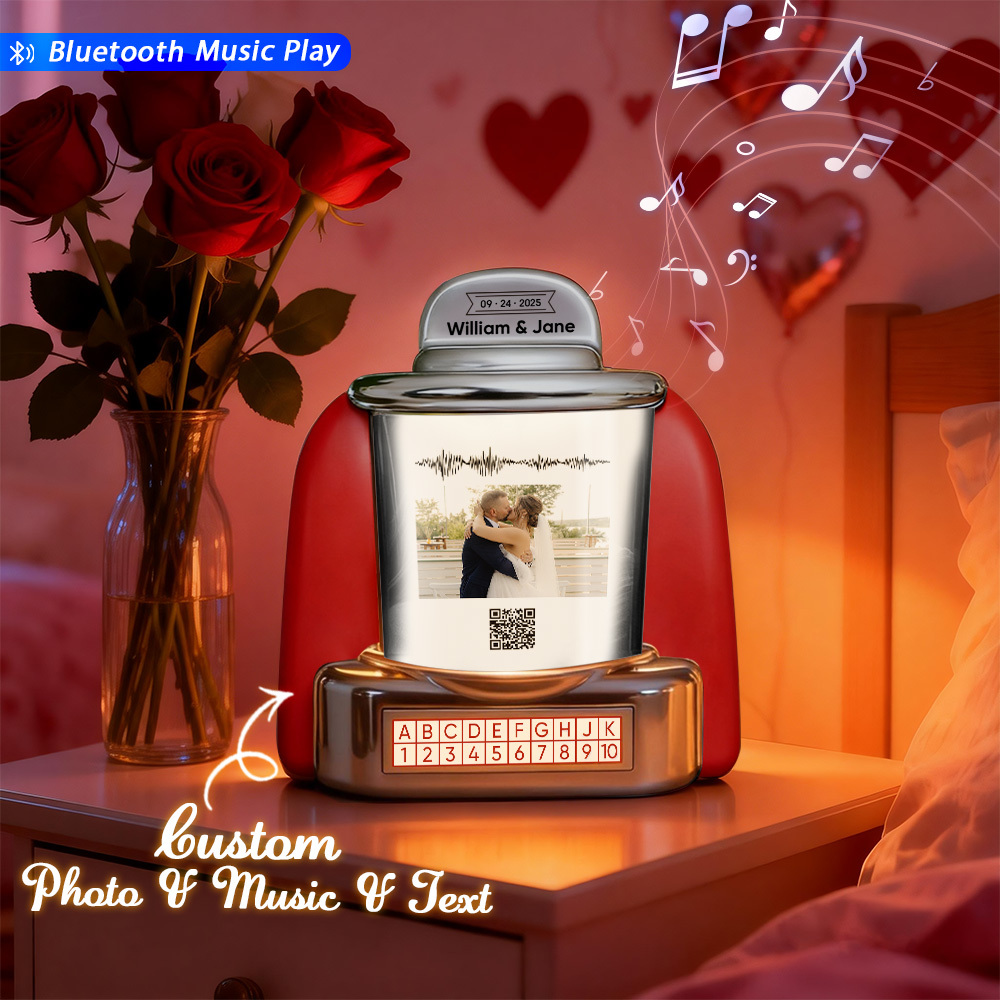 Custom Mini Jukebox with Photo Vintage Personalized Bluetooth Jukebox with Photo, Music & Text Gift for Couples Romantic Gift - MyPhotoSocksAu