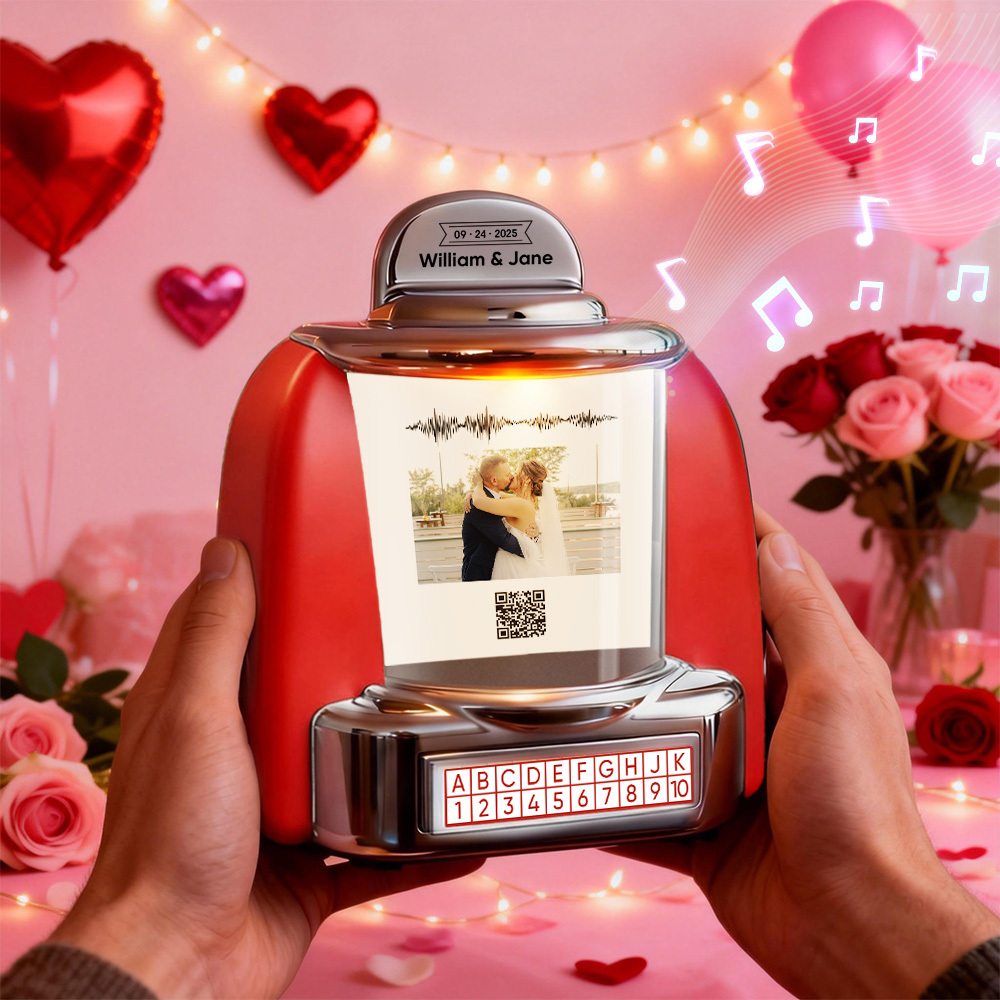 Custom Mini Jukebox with Photo Vintage Personalized Bluetooth Jukebox with Photo, Music & Text Gift for Couples Romantic Gift - MyPhotoSocksAu