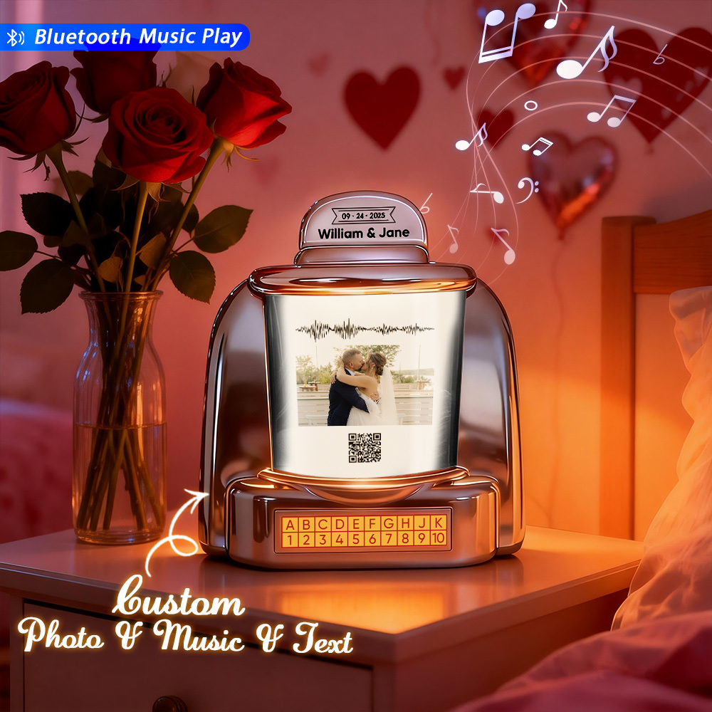 Custom Mini Jukebox with Photo Vintage Personalized Bluetooth Jukebox with Photo, Music & Text Gift for Couples Romantic Gift - MyPhotoSocksAu