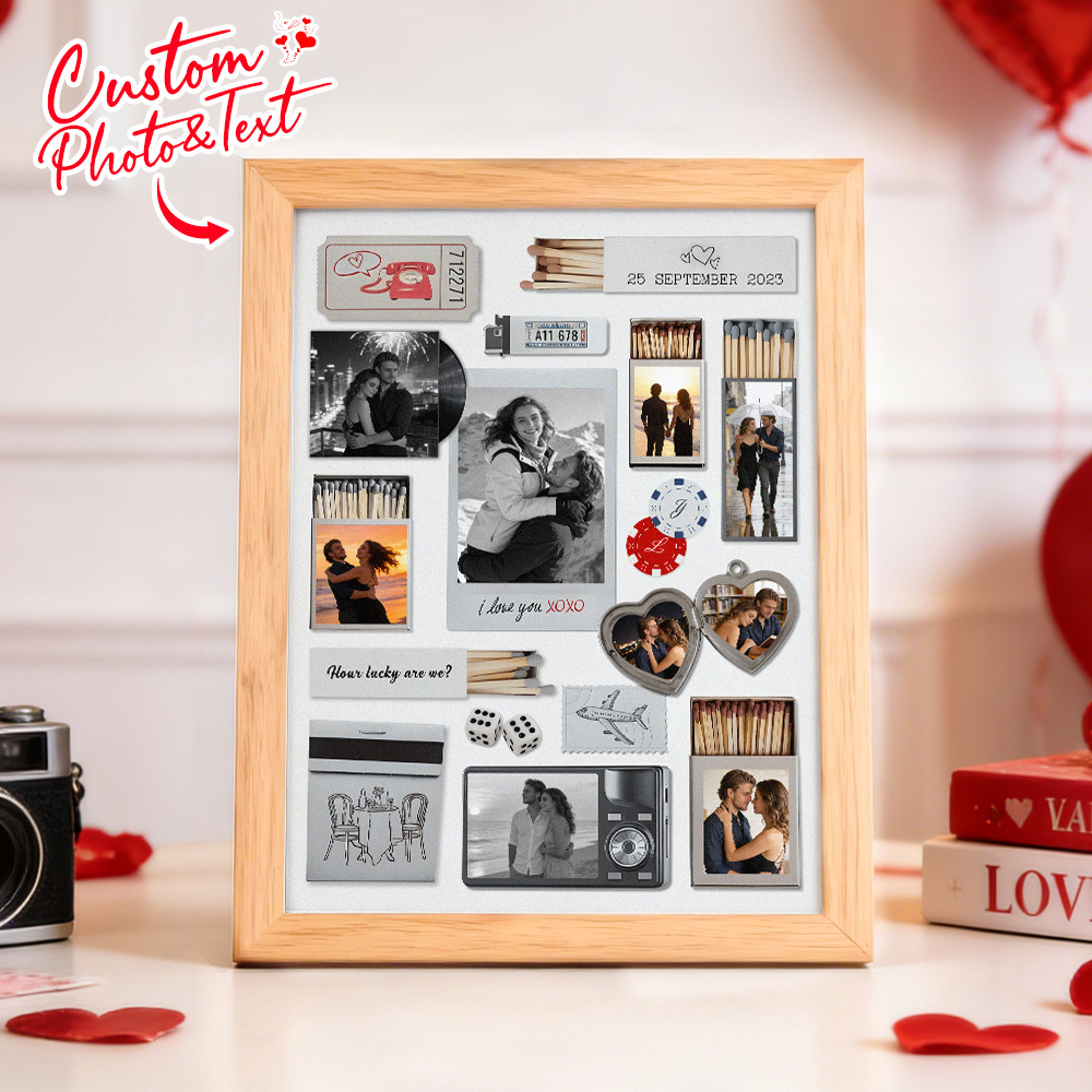 Custom Photo Matchbox Wooden Frame with Your Text Matchbook Poster Print Wall Art Anniversary Gift - MyPhotoSocksAu