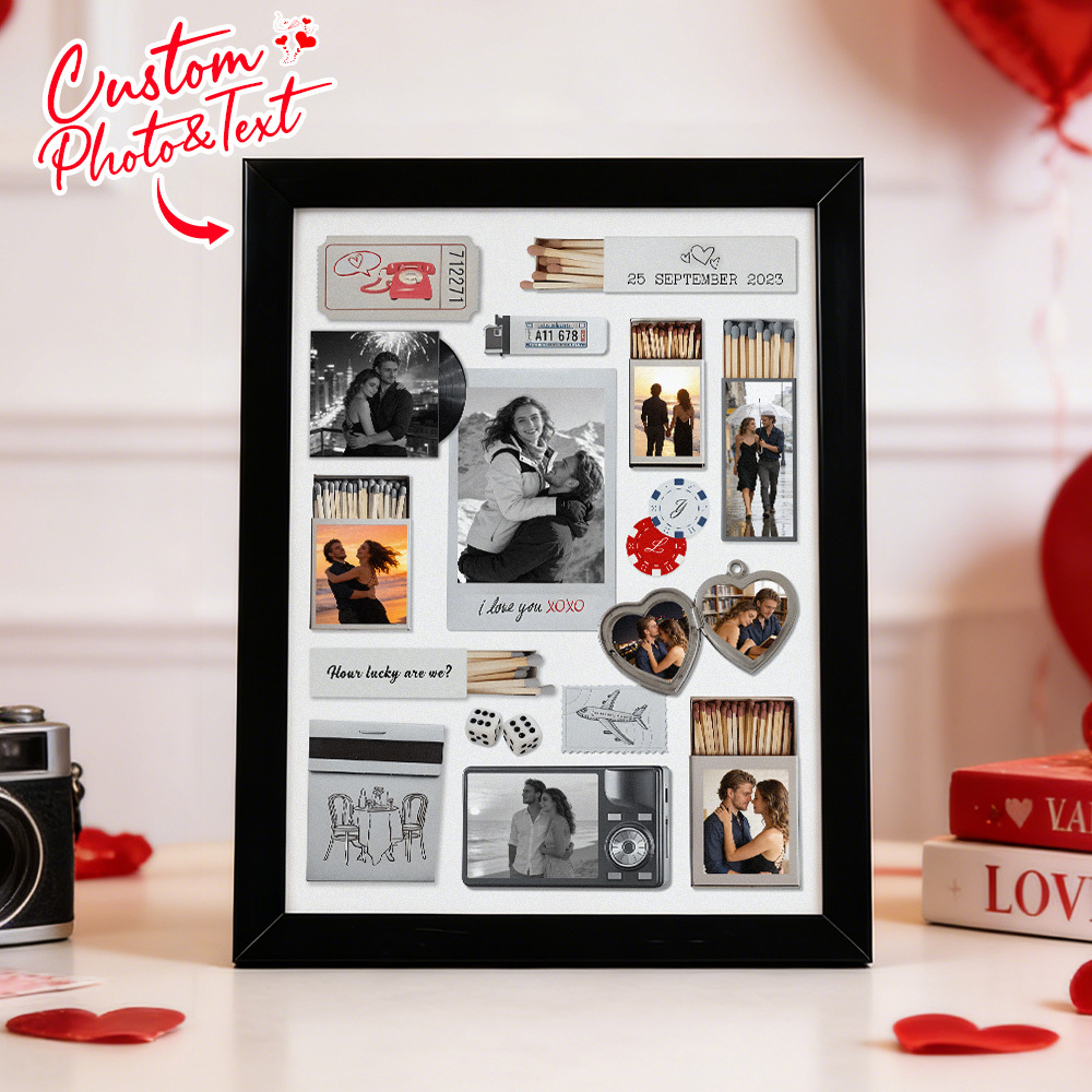 Custom Photo Matchbox Wooden Frame with Your Text Matchbook Poster Print Wall Art Anniversary Gift - MyPhotoSocksAu