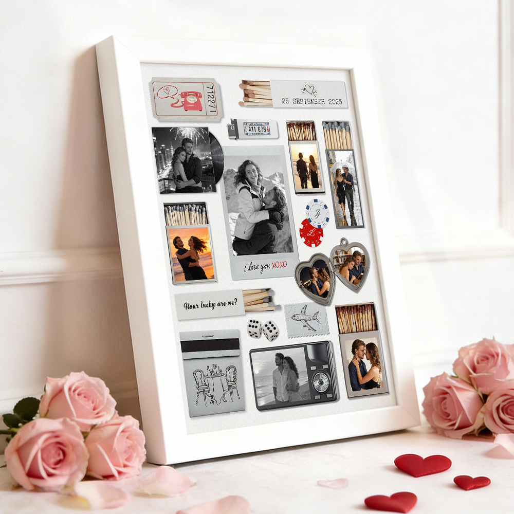 Custom Photo Matchbox Wooden Frame with Your Text Matchbook Poster Print Wall Art Anniversary Gift - MyPhotoSocksAu