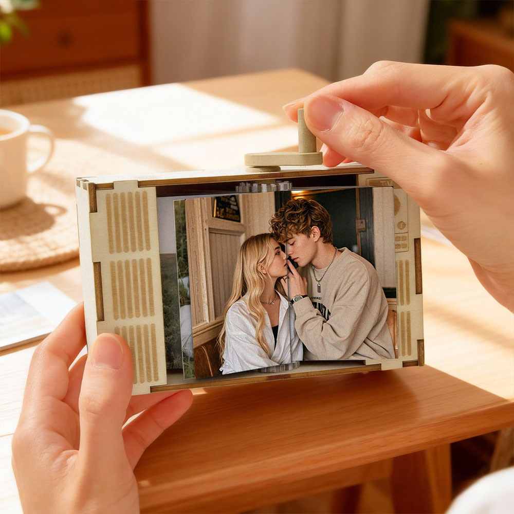Custom Horizontal Photo Flipbook Frame Animation Machine Mechanical Hand-cranked Music Flipbook Box with Light Valentine's Day Gifts - MyPhotoSocksAu