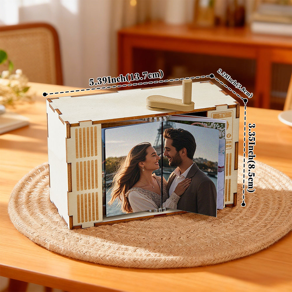 Custom Horizontal Photo Flipbook Frame Animation Machine Mechanical Hand-cranked Music Flipbook Box with Light Valentine's Day Gifts - MyPhotoSocksAu