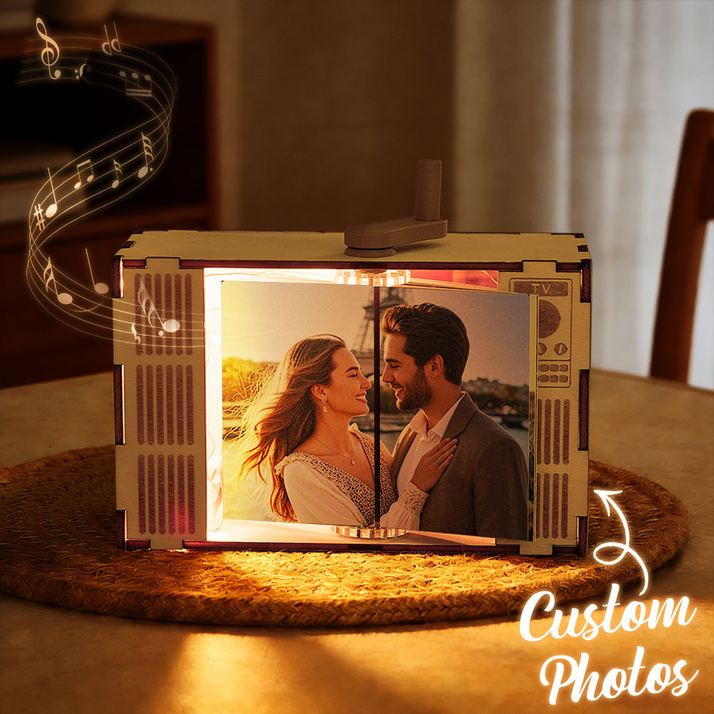 Custom Horizontal Photo Flipbook Frame Animation Machine Mechanical Hand-cranked Music Flipbook Box with Light Valentine's Day Gifts - MyPhotoSocksAu