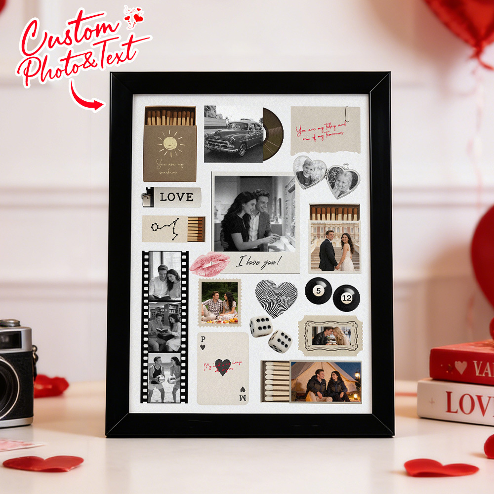 Custom Photo Matchbox Wooden Frame with Your Text Matchbook Poster Print Wall Art Anniversary Gift - MyPhotoSocksAu