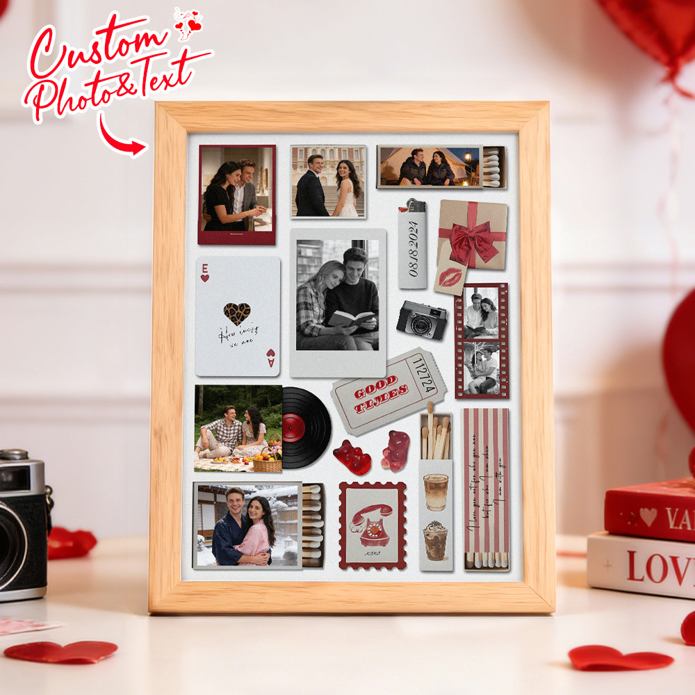 Custom Photo Matchbox Wooden Frame with Your Text Matchbook Poster Print Wall Art Anniversary Gift - MyPhotoSocksAu