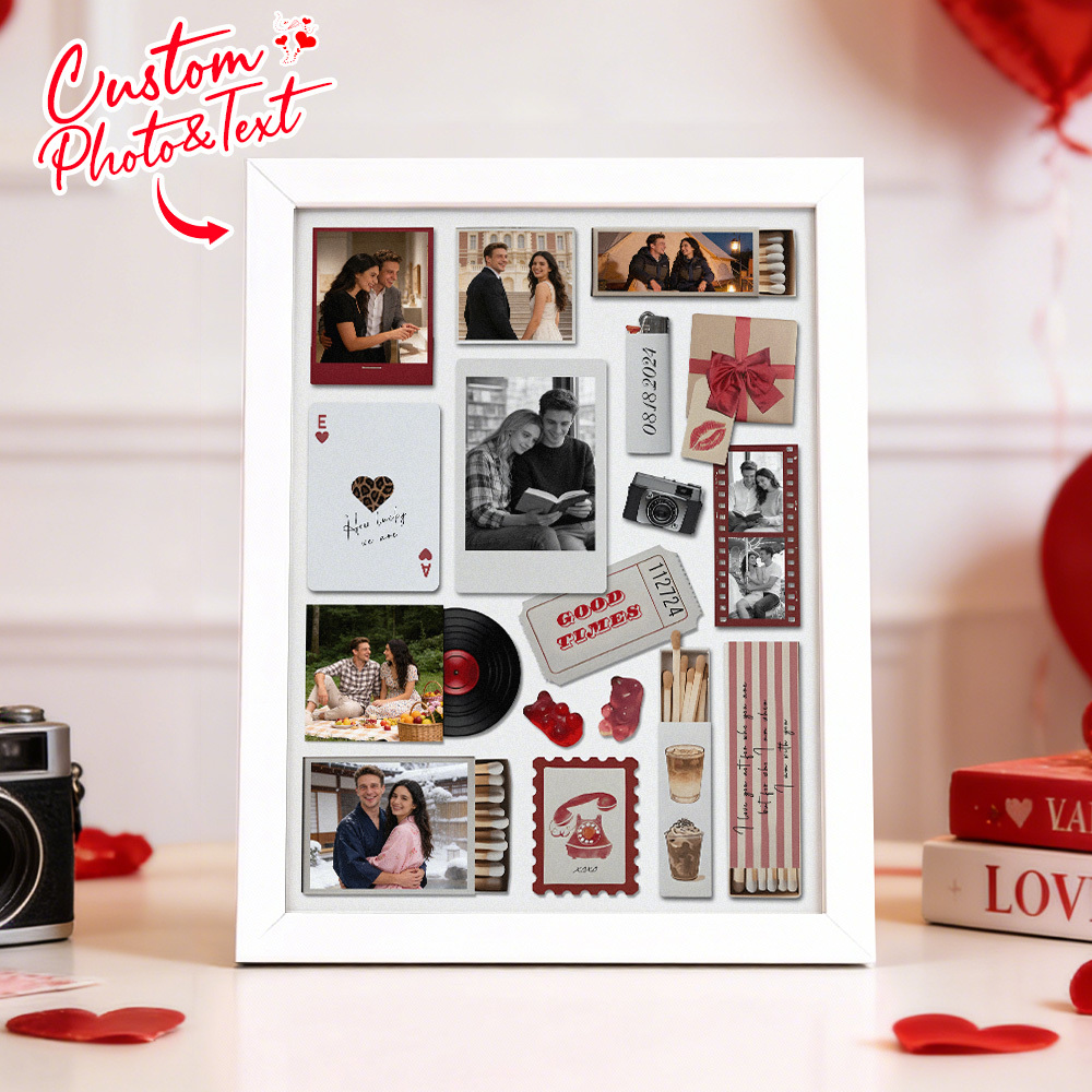 Custom Photo Matchbox Wooden Frame with Your Text Matchbook Poster Print Wall Art Anniversary Gift - MyPhotoSocksAu