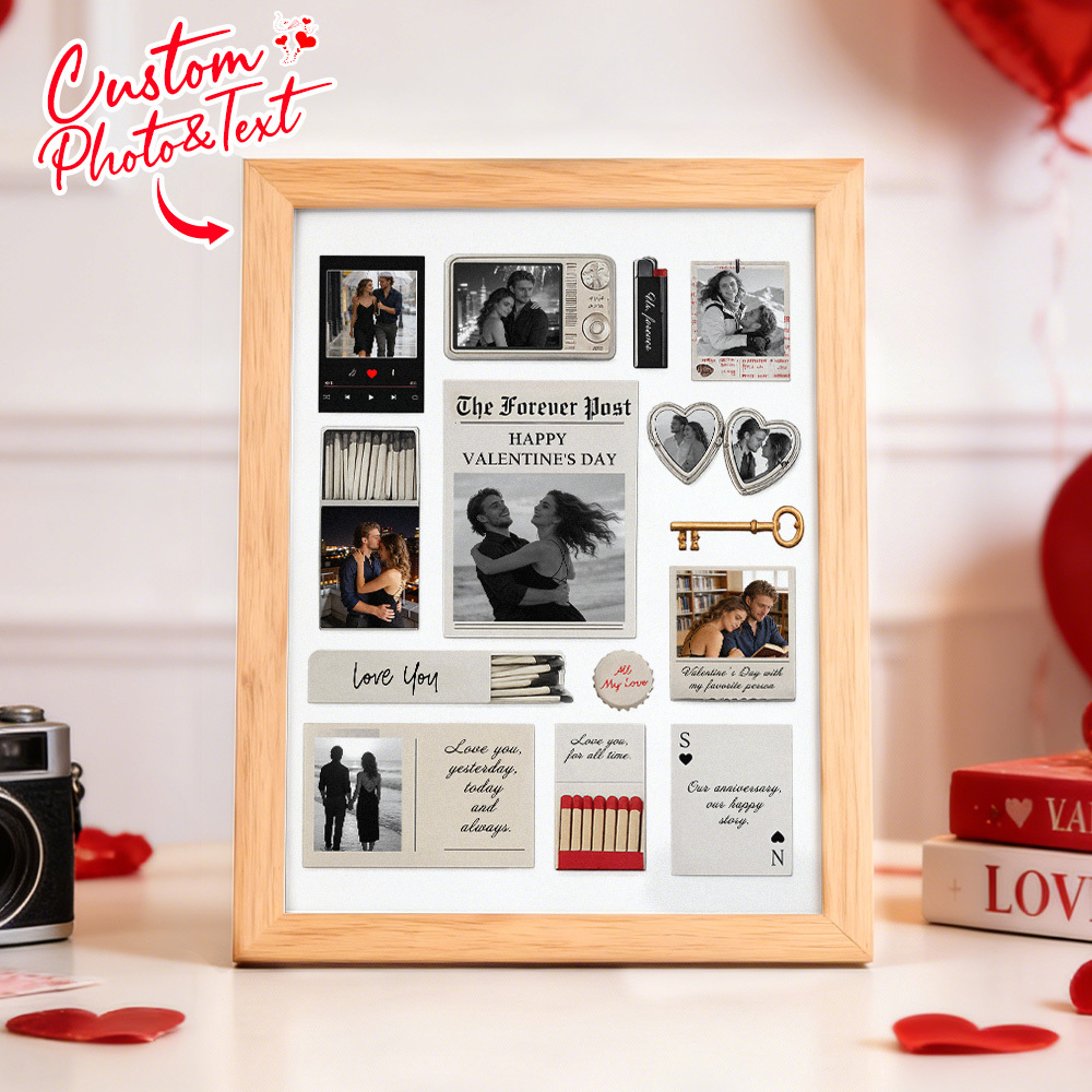 Custom Photo Matchbox Wooden Frame with Your Text Matchbook Poster Print Wall Art Anniversary Gift - MyPhotoSocksAu
