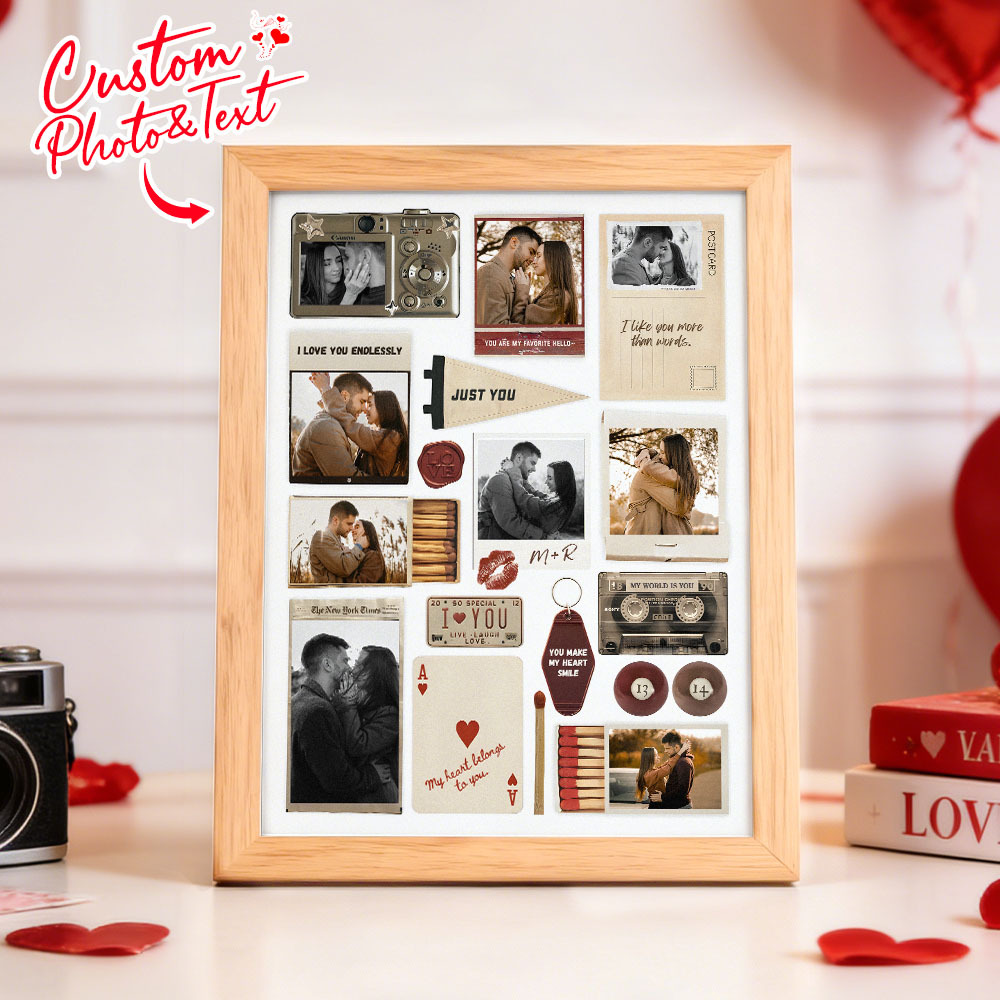 Custom Photo Matchbox Wooden Frame with Your Text Matchbook Poster Print Wall Art Anniversary Gift - MyPhotoSocksAu