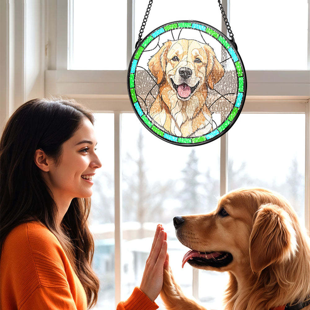 Custom Pet Portrait Art Suncatcher Stained Glass Ornament Dog Memorial Gifts for Pet Lovers - MyPhotoSocksAu