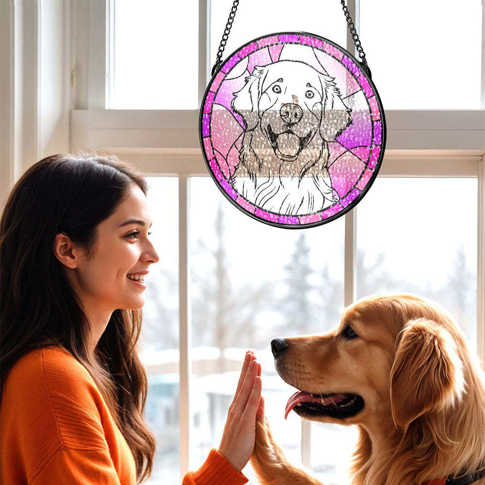 Personalized Pet Portrait Suncatcher Stained Glass Pet Ornament Remembrance Gifts for Pet Lovers - MyPhotoSocksAu