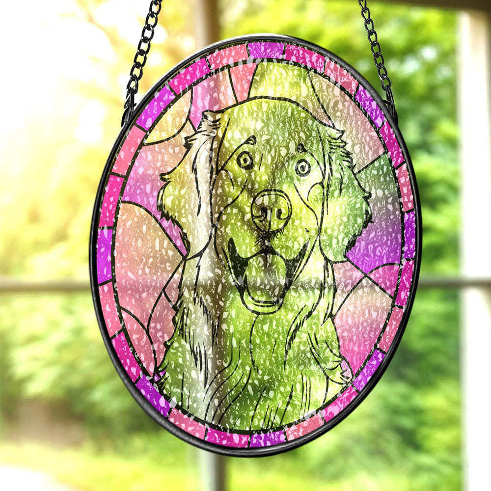 Personalized Pet Portrait Suncatcher Stained Glass Pet Ornament Remembrance Gifts for Pet Lovers - MyPhotoSocksAu