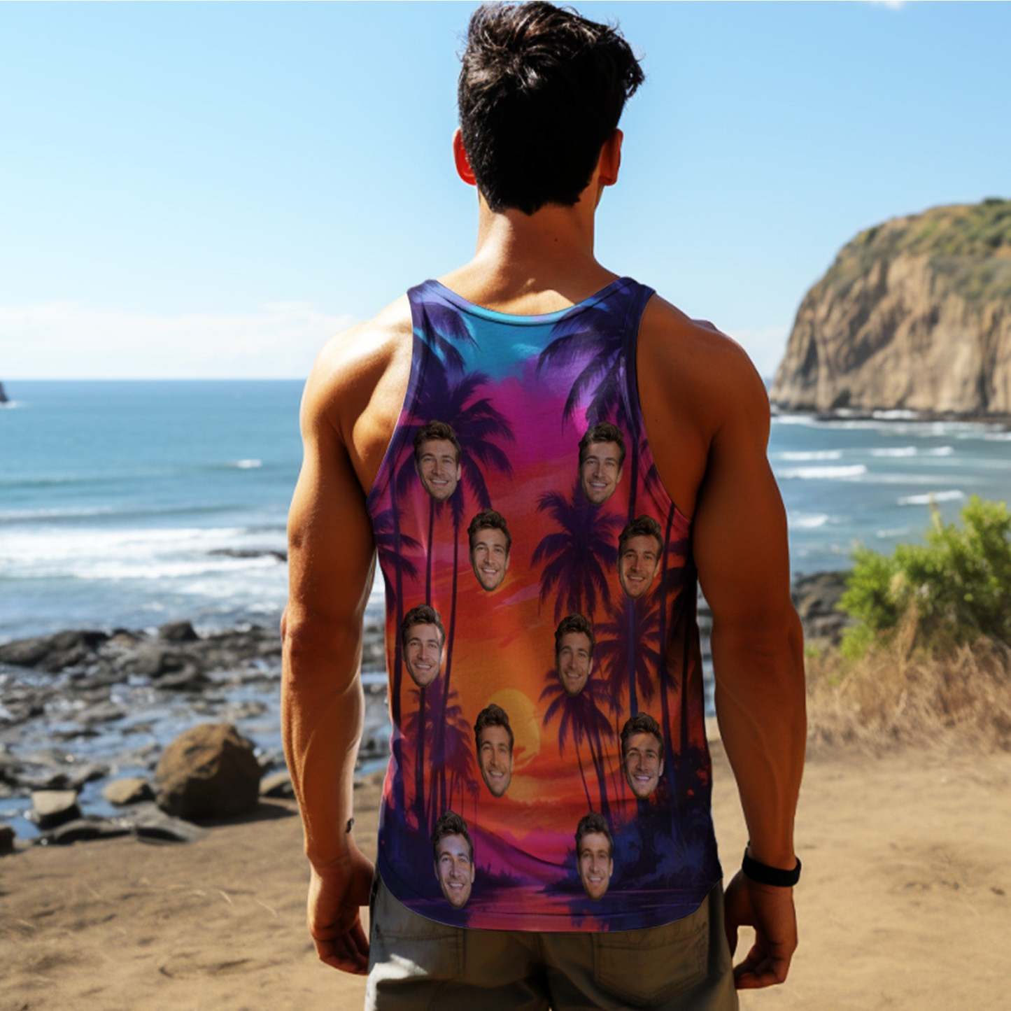 Custom Face Tank Tops Hawaiian Twilight Style Casual Tank Top - MyPhotoSocksAu