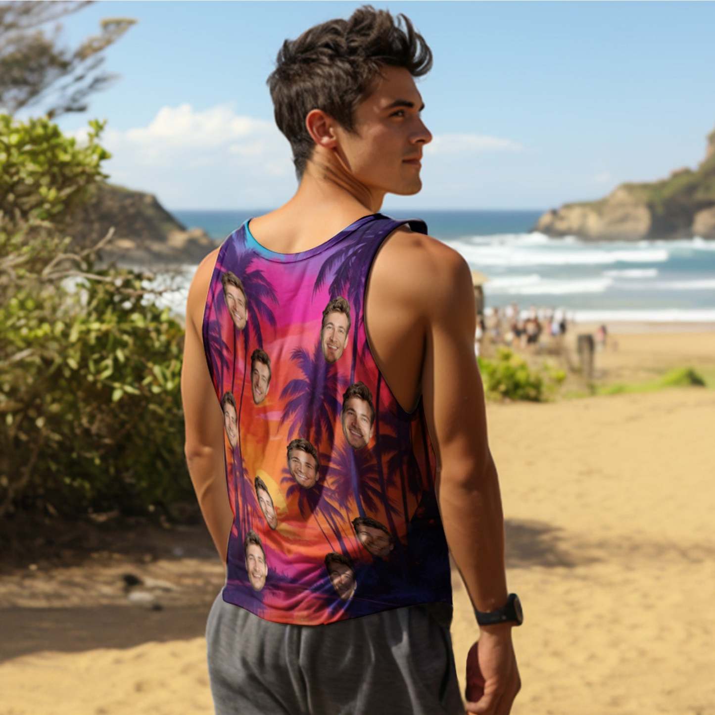 Custom Face Tank Tops Hawaiian Twilight Style Casual Tank Top - MyPhotoSocksAu
