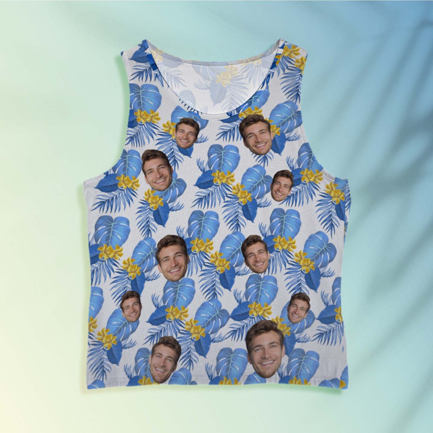 Custom Face Tank Tops Hawaiian Tropical Style Casual Tank Top Blue Flower - MyPhotoSocksAu