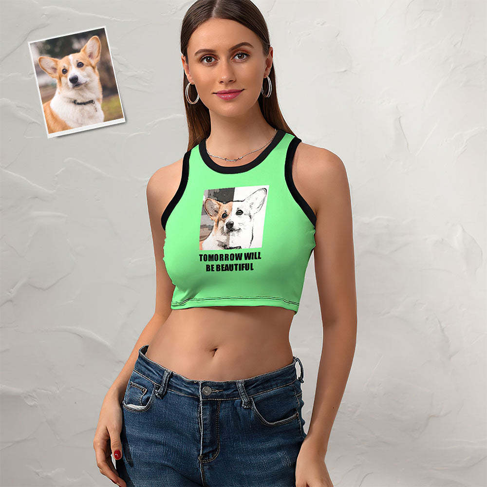 Custom Dog Face Ladies Short Racer Vest Comic Lines Crop Top - My Photo Socks AU