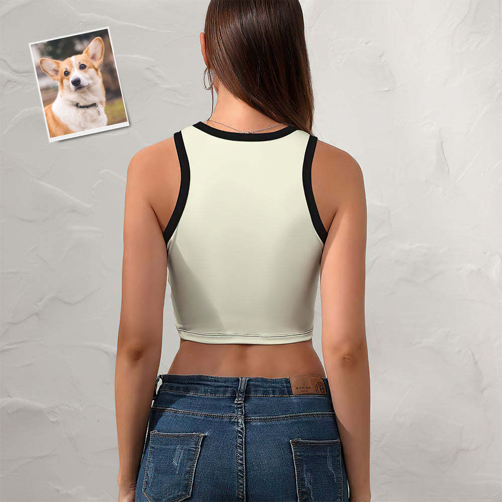 Custom Dog Face Ladies Short Racer Vest Comic Lines Crop Top - My Photo Socks AU