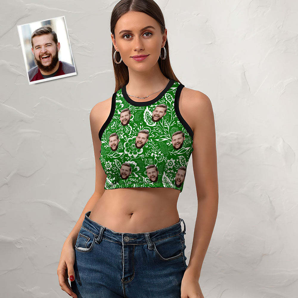 Custom Face Ladies Short Racer Vest Oriental Paisley Floral Pattern Crop Top - My Photo Socks AU