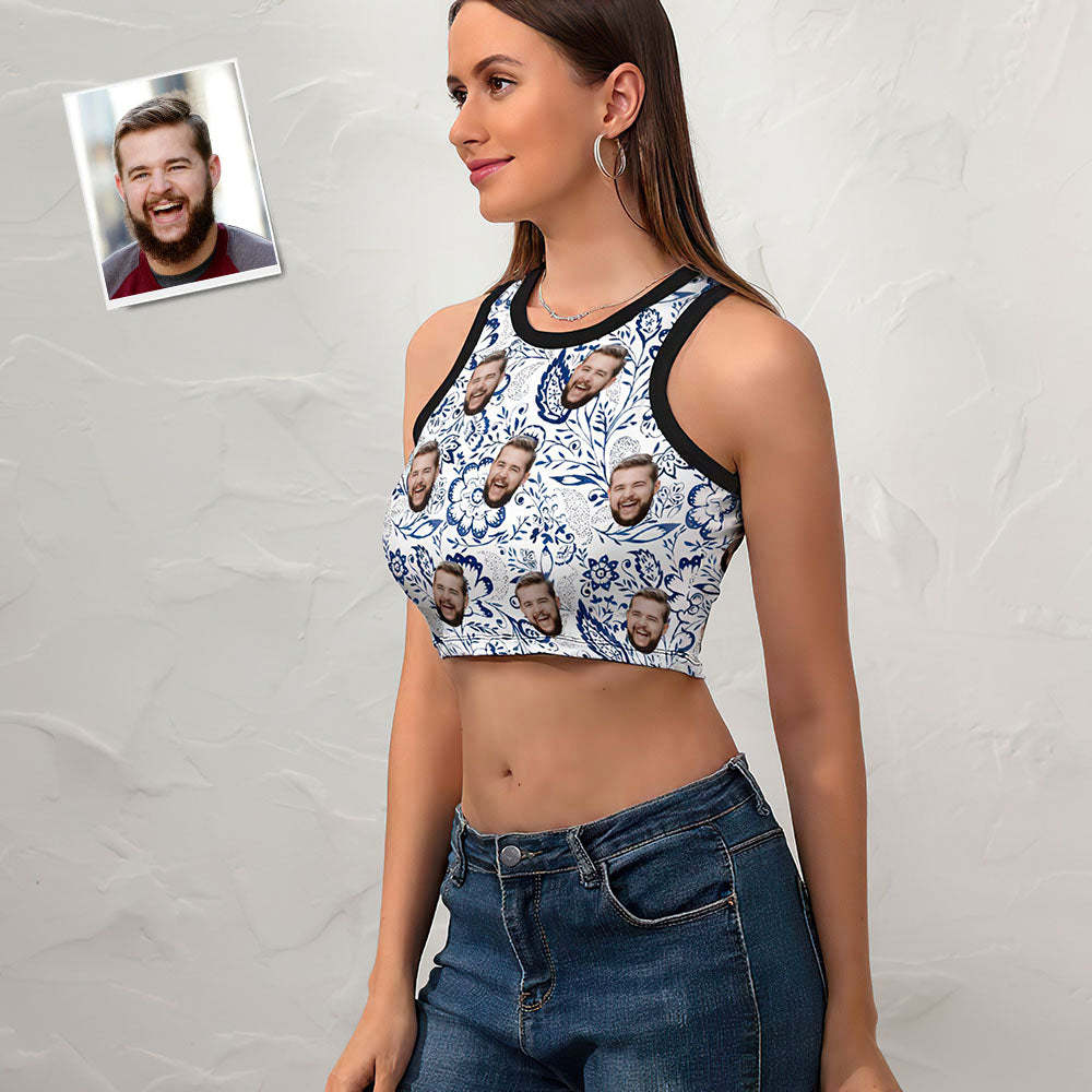 Custom Face Ladies Short Racer Vest Oriental Paisley Floral Pattern Crop Top - My Photo Socks AU