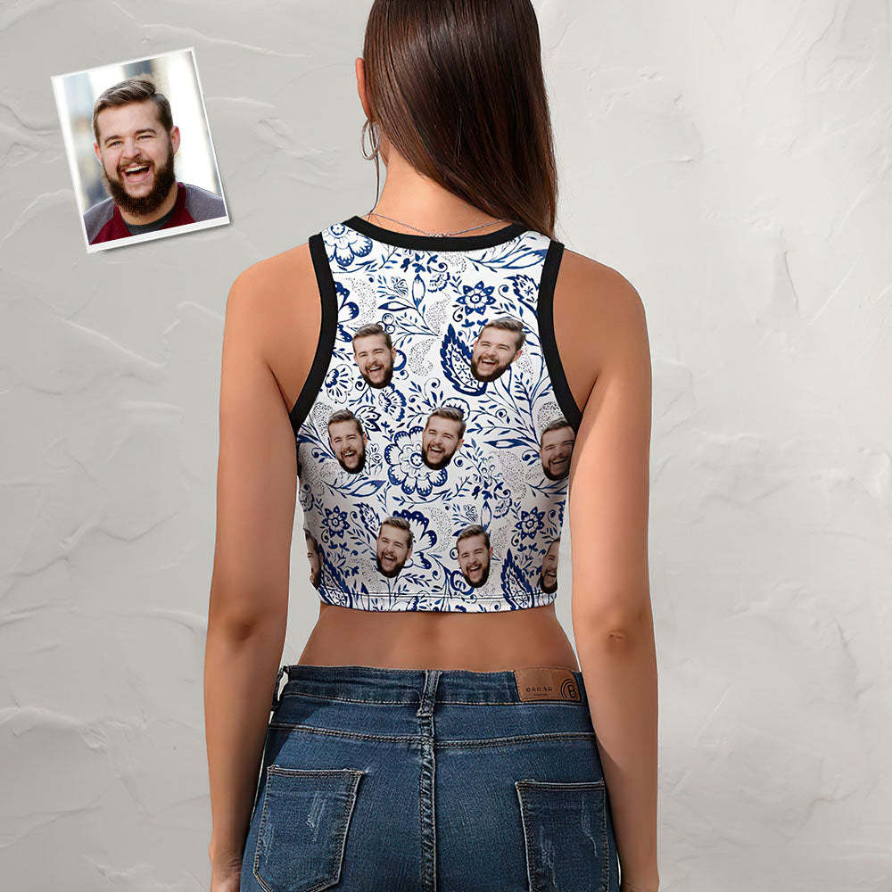 Custom Face Ladies Short Racer Vest Oriental Paisley Floral Pattern Crop Top - My Photo Socks AU