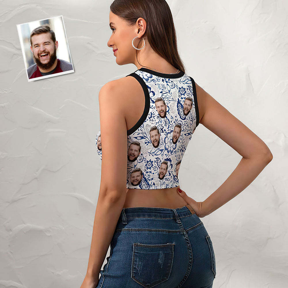 Custom Face Ladies Short Racer Vest Oriental Paisley Floral Pattern Crop Top - My Photo Socks AU