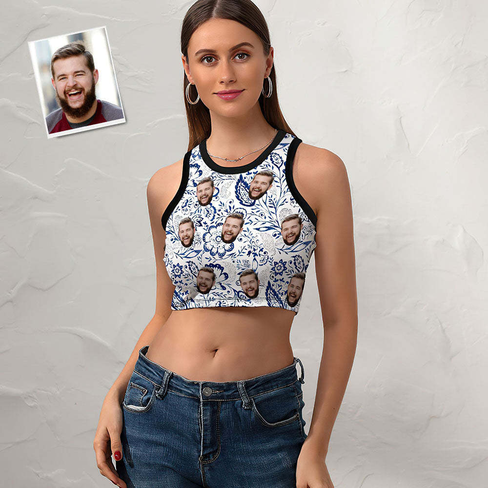 Custom Face Ladies Short Racer Vest Oriental Paisley Floral Pattern Crop Top - My Photo Socks AU