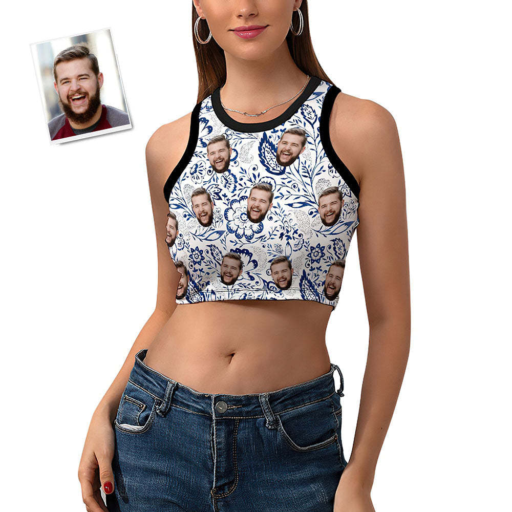 Custom Face Ladies Short Racer Vest Oriental Paisley Floral Pattern Crop Top - My Photo Socks AU