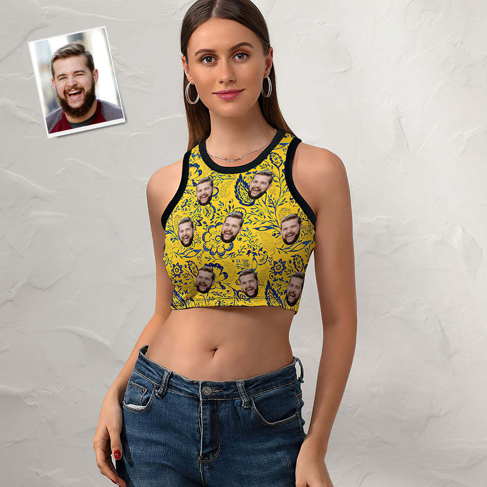 Custom Face Ladies Short Racer Vest Oriental Paisley Floral Pattern Crop Top - My Photo Socks AU