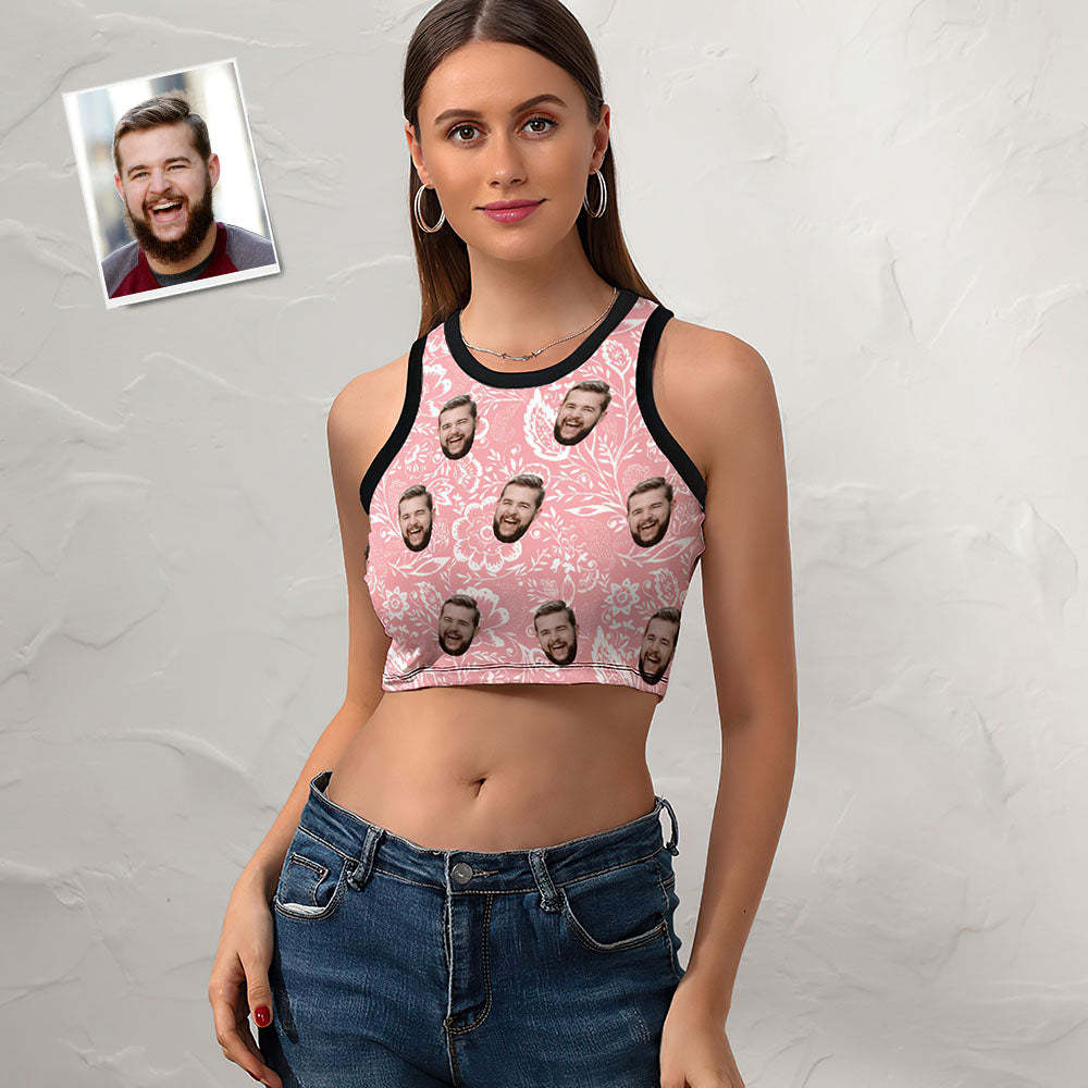 Custom Face Ladies Short Racer Vest Oriental Paisley Floral Pattern Crop Top - My Photo Socks AU