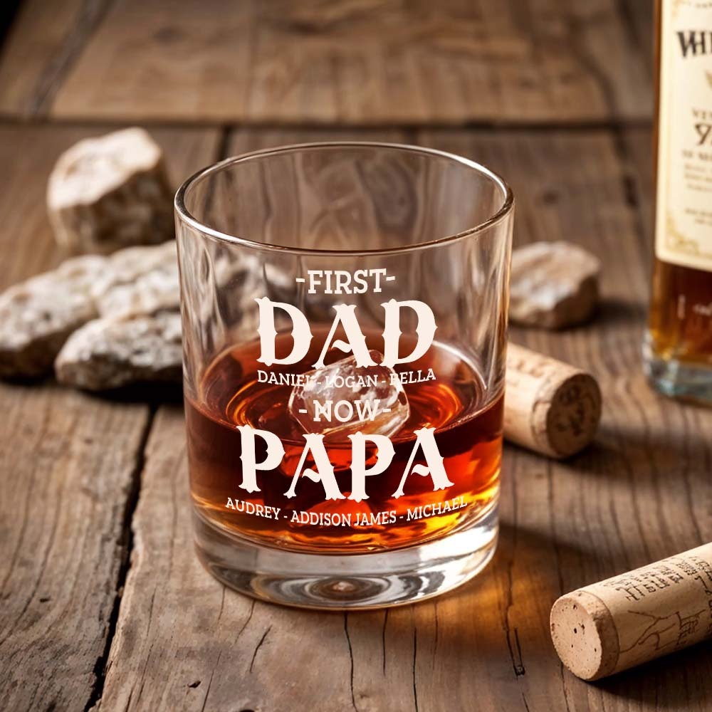 Personalised First Dad Now Grandpa 10oz Whiskey Glass with Names Father's Day Birthday Gift for Him