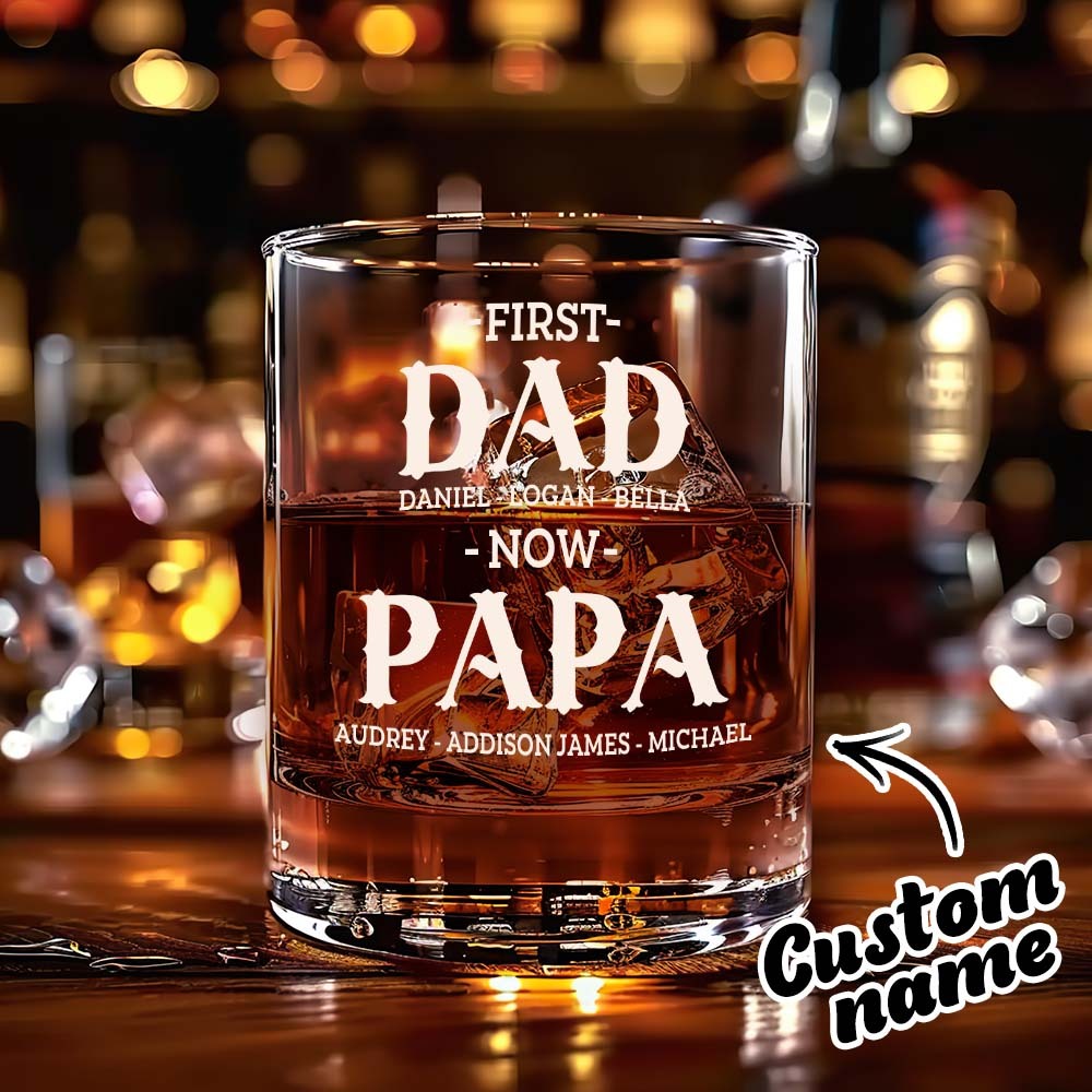 Personalised First Dad Now Grandpa 10oz Whiskey Glass with Names Father's Day Birthday Gift for Him