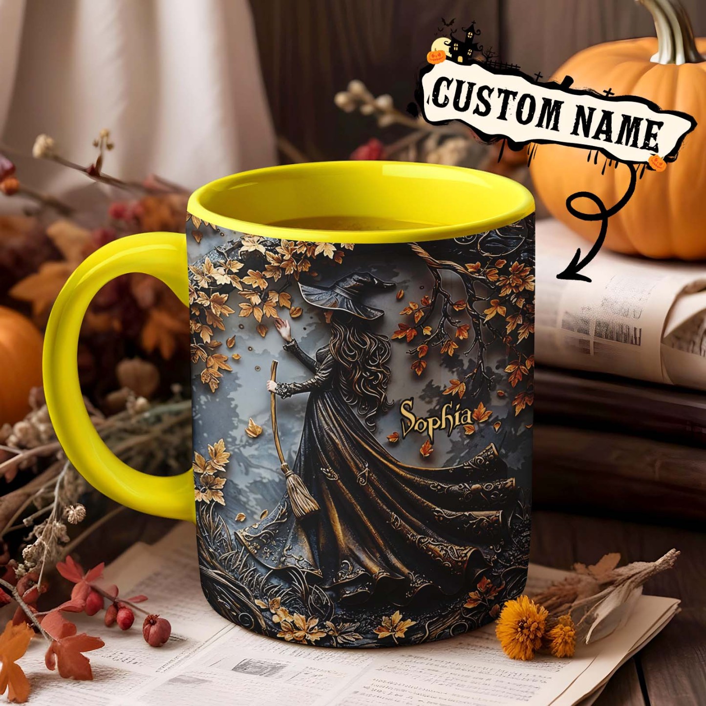 Personalized Name Witch Accent Mug Custom Beautiful Witch Mug Halloween Gifts - MyPhotoSocksAu