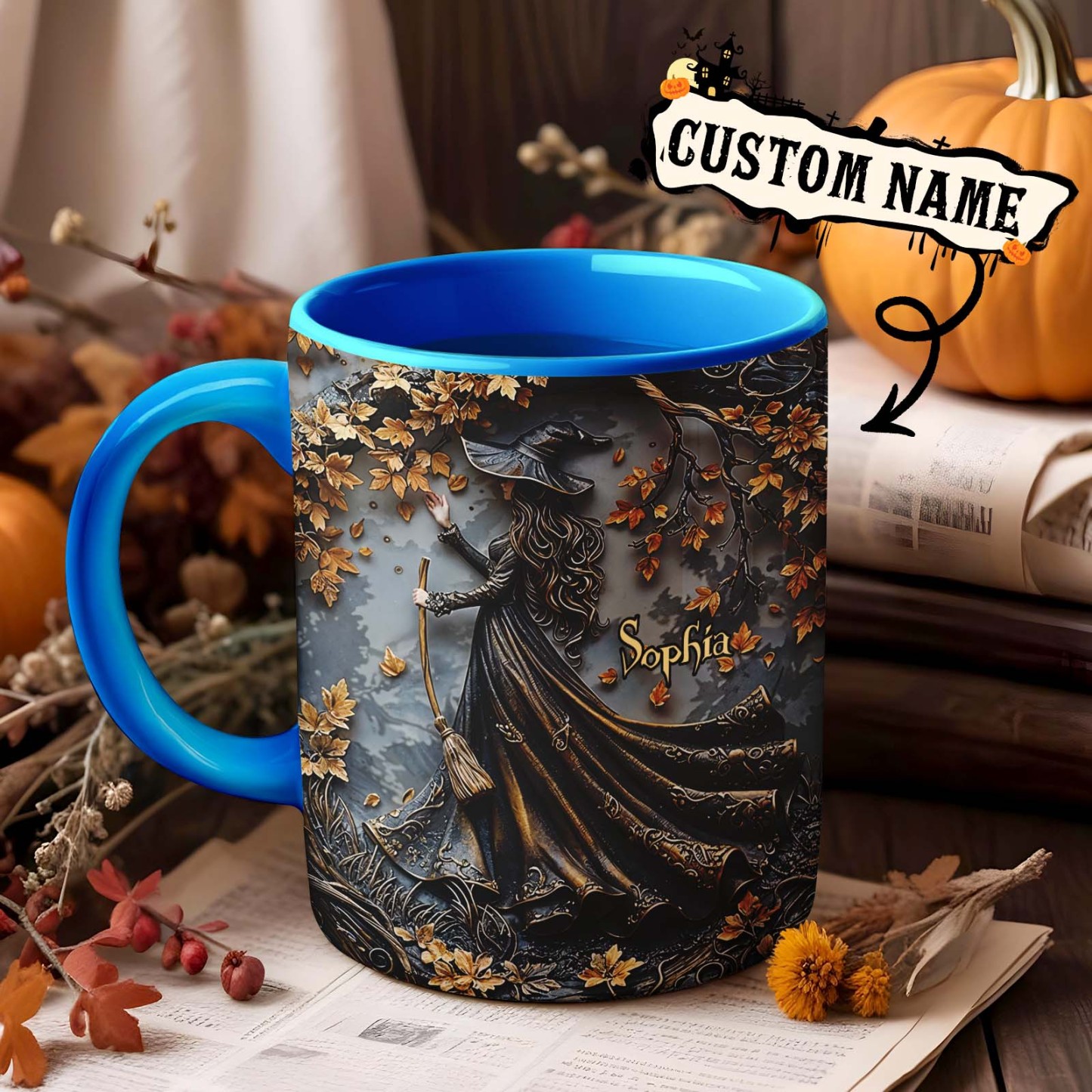 Personalized Name Witch Accent Mug Custom Beautiful Witch Mug Halloween Gifts - MyPhotoSocksAu