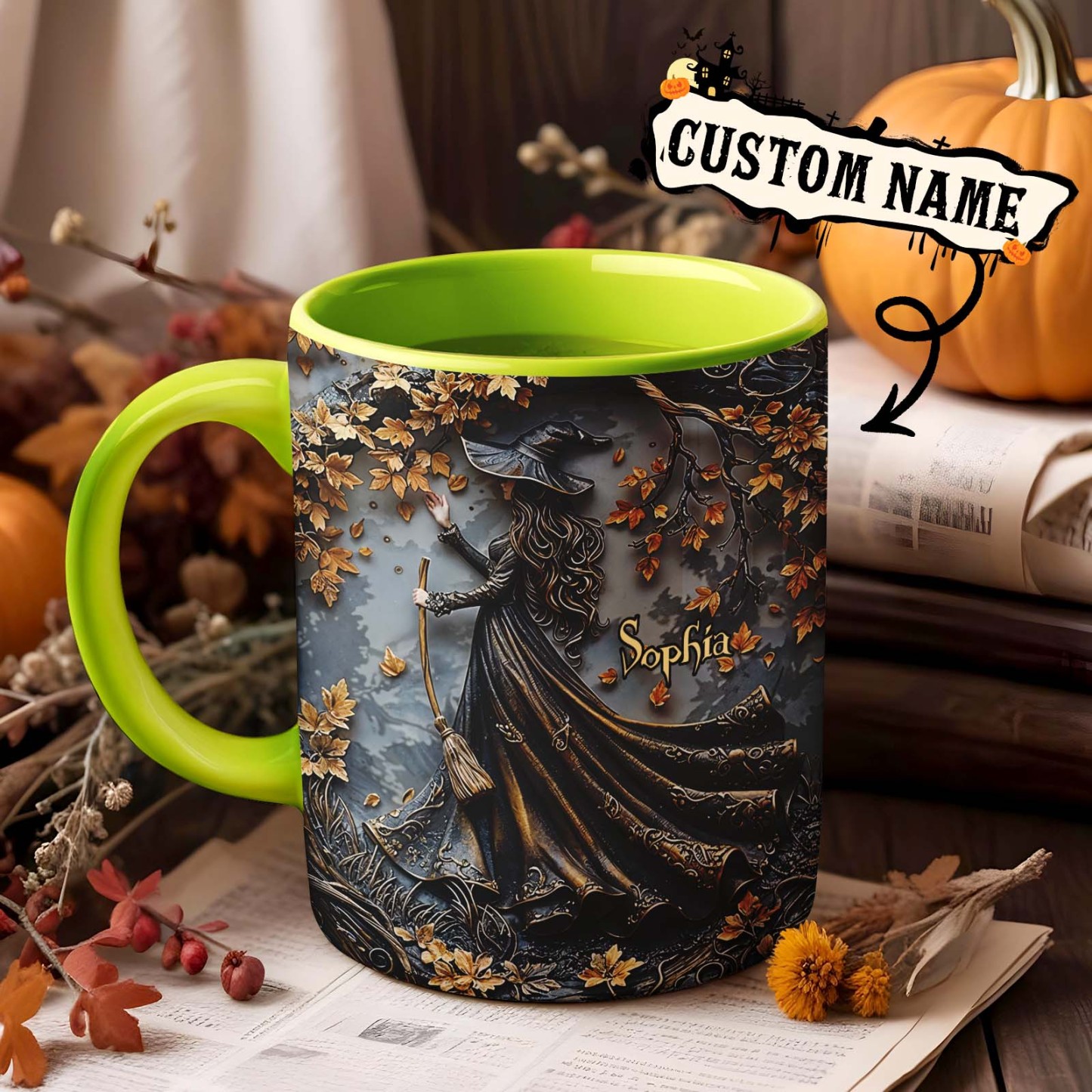 Personalized Name Witch Accent Mug Custom Beautiful Witch Mug Halloween Gifts - MyPhotoSocksAu