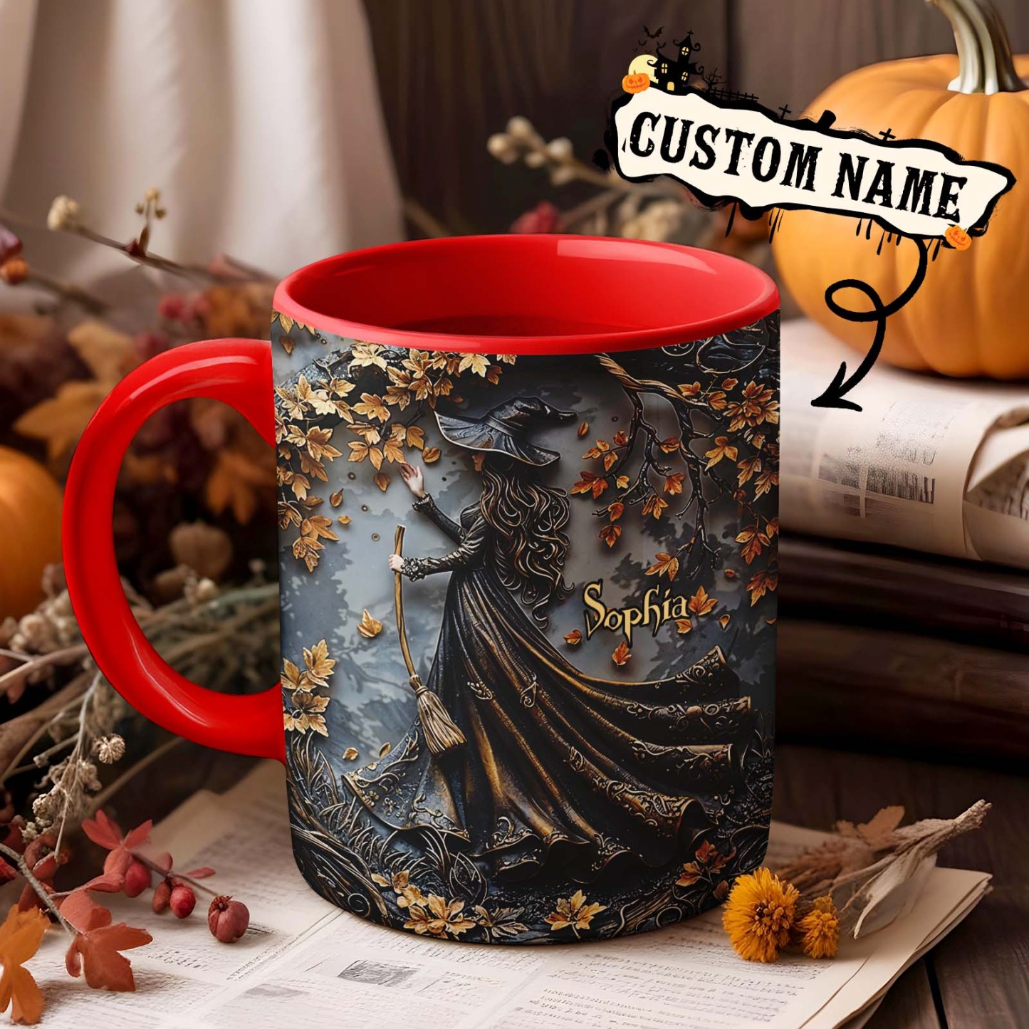 Personalized Name Witch Accent Mug Custom Beautiful Witch Mug Halloween Gifts - MyPhotoSocksAu