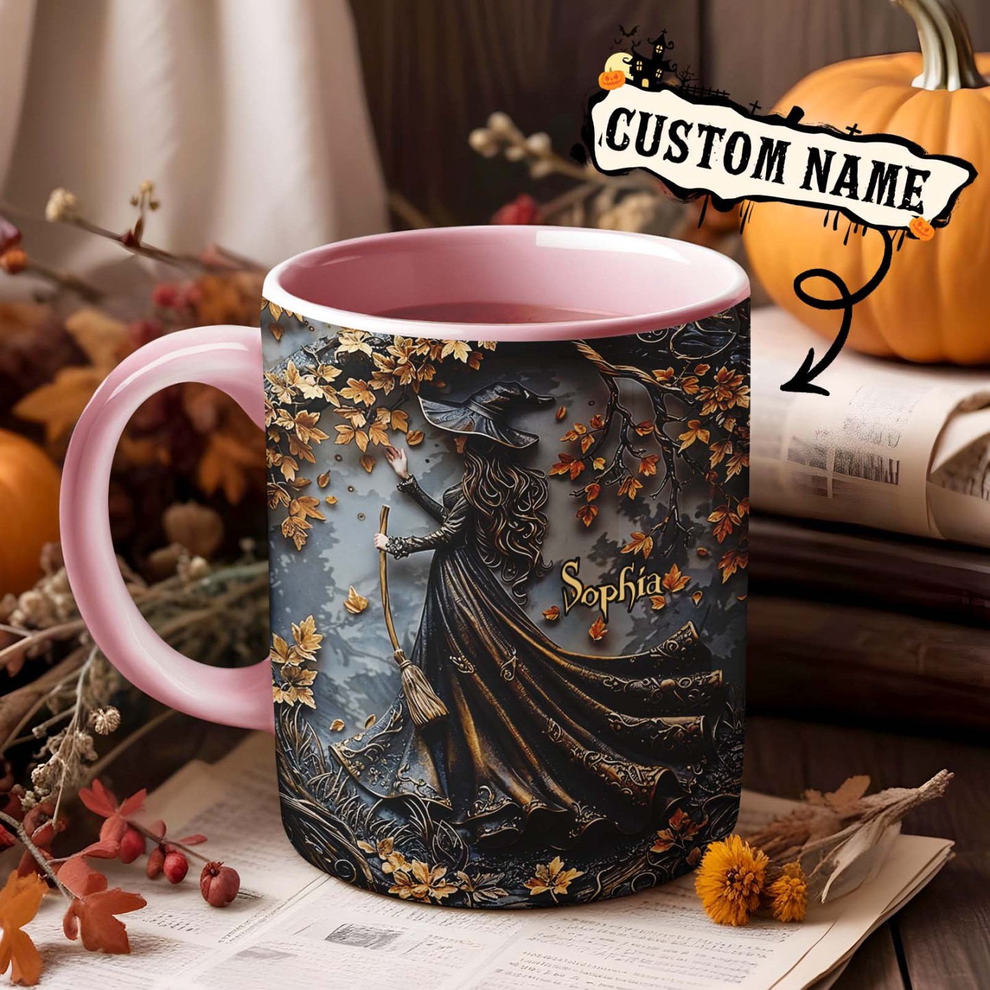 Personalized Name Witch Accent Mug Custom Beautiful Witch Mug Halloween Gifts - MyPhotoSocksAu