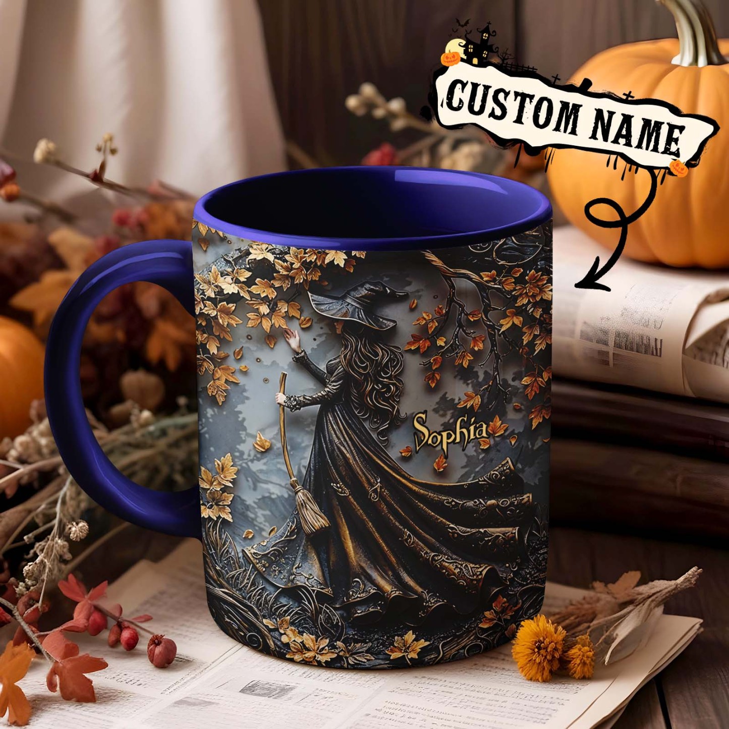 Personalized Name Witch Accent Mug Custom Beautiful Witch Mug Halloween Gifts - MyPhotoSocksAu