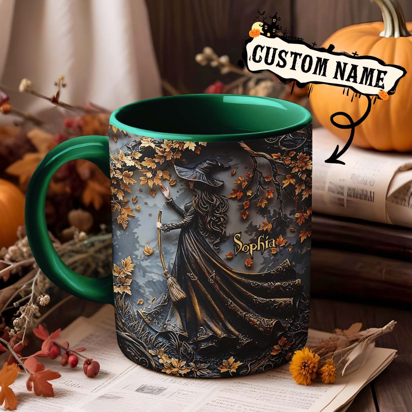 Personalized Name Witch Accent Mug Custom Beautiful Witch Mug Halloween Gifts - MyPhotoSocksAu
